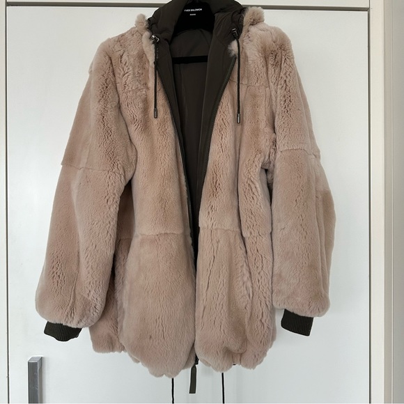 Yves Salomon Army Reversible Olive and Pink Fur Parka - Picture 1 of 8